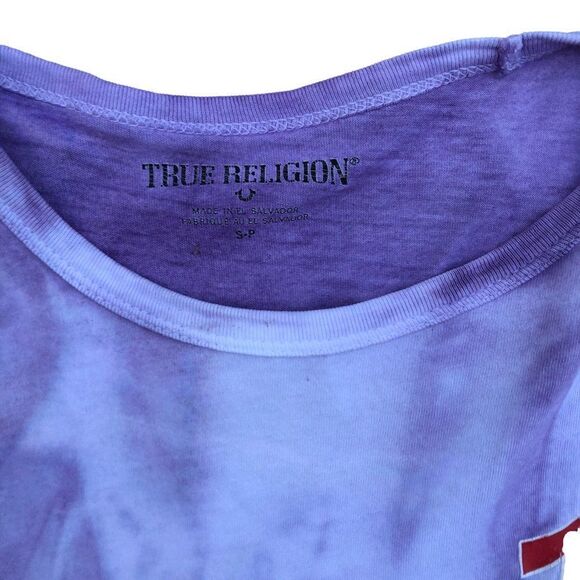 TIE Dyed True Religion Shirt Small Big Logo White/Purple - Picture 9 of 10